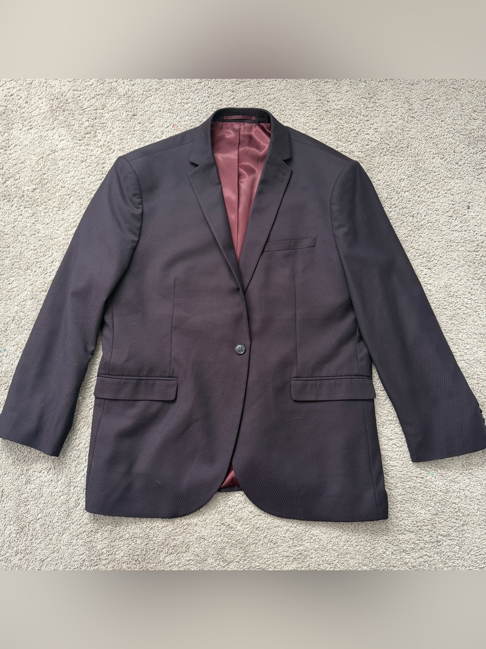 TOPMAN Mens 46R Slim Fit Blazer Suit Jacket Textured Dark Purple Burgundy Lining